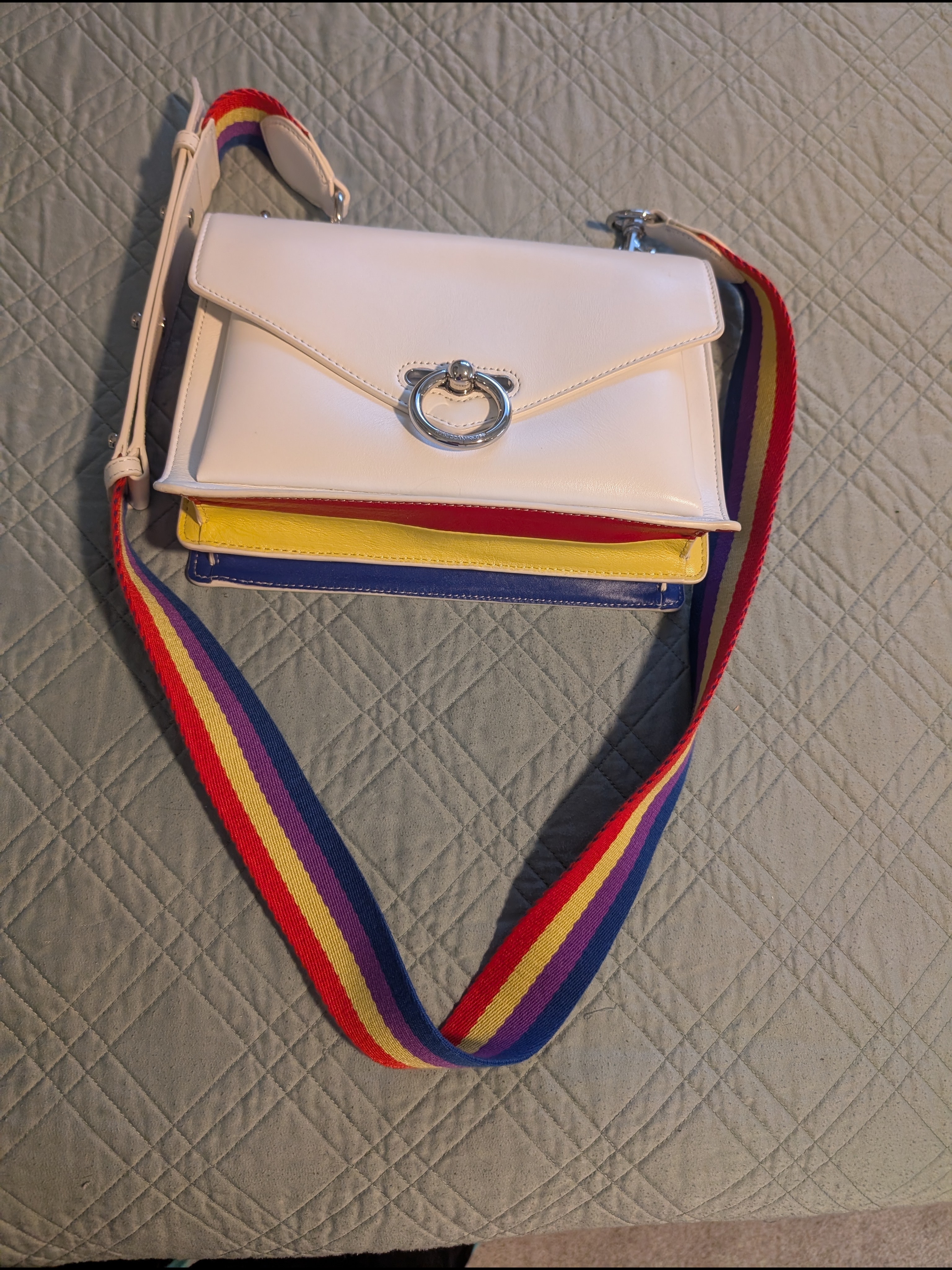 Rebecca Minkoffs White Multi-Color Leather Shoulder Bag With Rainbow Strap